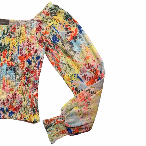 Anthropologie Women's Rouen Yellow Floral Motif Smocked Blouson Top Size Small - Picture 3 of 10